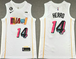 Nike Miami Heat #14 Tyler Herro White City 6 Patch 22-23 With Advertising Authentic Stitched NBA Jersey