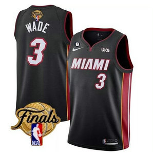 Nike Miami Heat #3 Dwyane Wade Black 2023 Finals 6 patch With Advertising Authentic Stitched NBA Jerseys