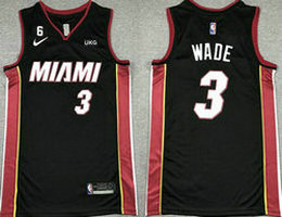 Nike Miami Heat #3 Dwyane Wade Black 6 Patch 22-23 With Advertising Authentic Stitched NBA Jersey