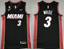 Nike Miami Heat #3 Dwyane Wade Black 6 patch With Advertising Authentic Stitched NBA Jersey