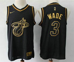 Nike Miami Heat #3 Dwyane Wade Black Gold Authentic Stitched NBA Jersey