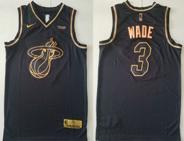 Nike Miami Heat #3 Dwyane Wade Black Gold Game With Advertising Authentic Stitched NBA Jersey