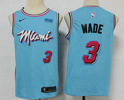 Nike Miami Heat #3 Dwyane Wade Light Blue Game With Advertising Authentic Stitched NBA Jersey