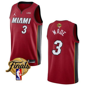 Nike Miami Heat #3 Dwyane Wade Red 2023 Finals 6 patch With Advertising Authentic Stitched NBA Jerseys
