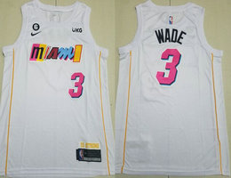 Nike Miami Heat #3 Dwyane Wade White City 6 Patch 22-23 With Advertising Authentic Stitched NBA Jersey
