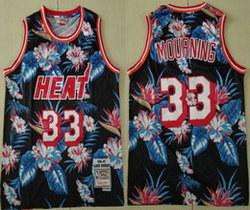 Nike Miami Heat #33 Alonzo Mourning Floral Fashion 1996-97 Throwback Authentic Stitched NBA jersey