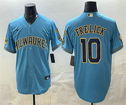 Nike Milwaukee Brewers #10 Sal Frelick Blue With Home and Bob Uecker Patch Jersey