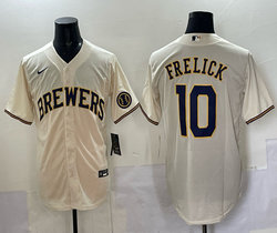 Nike Milwaukee Brewers #10 Sal Frelick Cream Authentic Stitched MLB Jersey