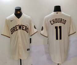 Nike Milwaukee Brewers #11 Jackson Chourio Cream Game Authentic Stitched MLB Jersey