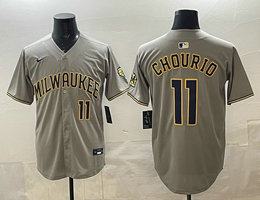 Nike Milwaukee Brewers #11 Jackson Chourio Gray Authentic Stitched MLB Jersey