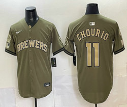 Nike Milwaukee Brewers #11 Jackson Chourio Olive 2026 Armed Forces Day MLB Jersey