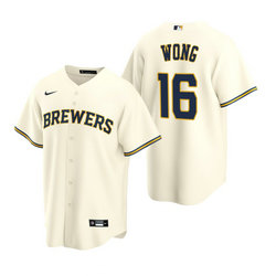 Nike Milwaukee Brewers #16 Kolten Wong Cream Game Authentic Stitched MLB Jersey