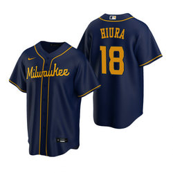 Nike Milwaukee Brewers #18 Keston Hiura Navy Game Authentic Stitched MLB Jersey