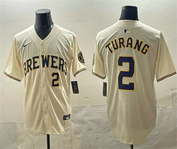 Nike Milwaukee Brewers #2 Brice Turang Cream MLB Jersey