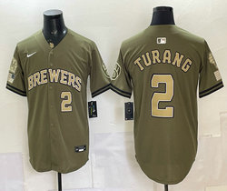Nike Milwaukee Brewers #2 Brice Turang Olive 2026 Armed Forces Day MLB Jersey