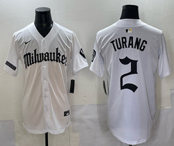 Nike Milwaukee Brewers #2 Brice Turang White 5(V) Joint MLB Jersey