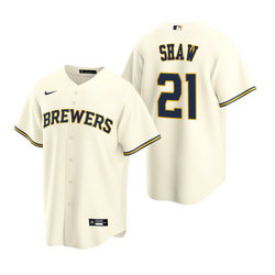 Nike Milwaukee Brewers #21 Travis Shaw Cream Game Authentic Stitched MLB Jersey