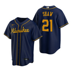 Nike Milwaukee Brewers #21 Travis Shaw Navy Game Authentic Stitched MLB Jersey