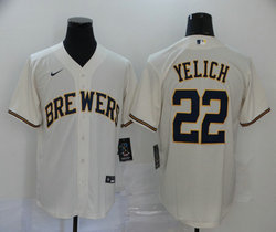 Nike Milwaukee Brewers #22 Christian Yelich Cream Game Authentic Stitched MLB Jersey