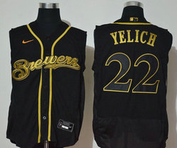 Nike Milwaukee Brewers #22 Christian Yelich Navy Gold Number sleeveless Game Authentic Stitched MLB Jersey