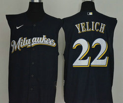 Nike Milwaukee Brewers #22 Christian Yelich Navy sleeveless Game Authentic Stitched MLB Jersey
