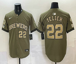 Nike Milwaukee Brewers #22 Christian Yelich Olive 2026 Armed Forces Day MLB Jersey