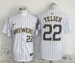 Nike Milwaukee Brewers #22 Christian Yelich White Stripes Authentic Stitched MLB Jersey