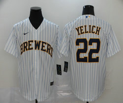 Nike Milwaukee Brewers #22 Christian Yelich White Stripes Game Authentic Stitched MLB Jersey