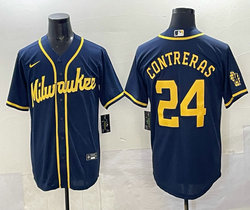Nike Milwaukee Brewers #24 William Contreras Navy Baseball Jersey
