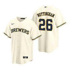 Nike Milwaukee Brewers #26 Jacob Nottingham Cream Game Authentic Stitched MLB Jersey