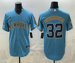 Nike Milwaukee Brewers #32 Jacob Misiorowski Blue With Home and Bob Uecker Patch Jersey