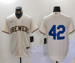 Nike Milwaukee Brewers #42 Cream Authentic Stitched MLB Jersey