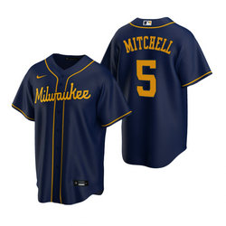 Nike Milwaukee Brewers #5 Garrett Mitchell Navy Game Authentic Stitched MLB Jersey