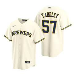 Nike Milwaukee Brewers #57 Eric Yardley Cream Game Authentic Stitched MLB Jersey