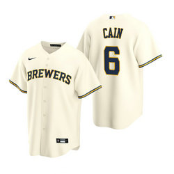 Nike Milwaukee Brewers #6 Lorenzo Cain Cream Game Authentic Stitched MLB Jersey