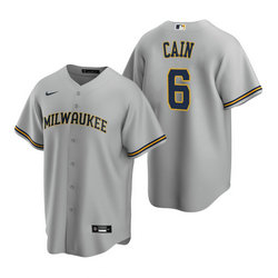 Nike Milwaukee Brewers #6 Lorenzo Cain Gray Game Authentic Stitched MLB Jersey