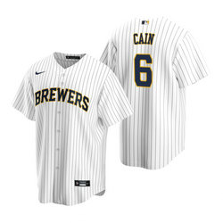 Nike Milwaukee Brewers #6 Lorenzo Cain White Game Authentic Stitched MLB Jersey