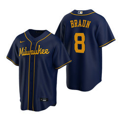 Nike Milwaukee Brewers #8 Ryan Braun Navy Game Authentic Stitched MLB Jersey