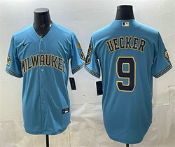 Nike Milwaukee Brewers #9 Bob Uecker Blue With Home and Bob Uecker Patch Jersey