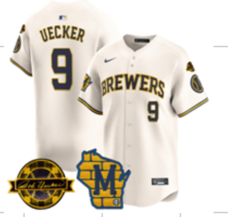 Nike Milwaukee Brewers #9 Bob Uecker Cream Jersey