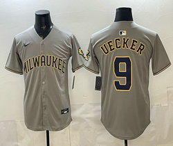 Nike Milwaukee Brewers #9 Bob Uecker Grey Authentic Stitched MLB Jersey