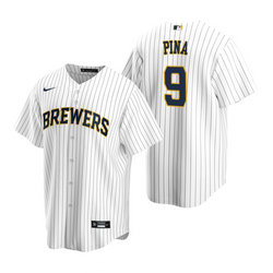 Nike Milwaukee Brewers #9 Manny Pina White Game Authentic Stitched MLB Jersey