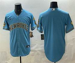 Nike Milwaukee Brewers Blank Blue With Home and Bob Uecker Patch Jersey