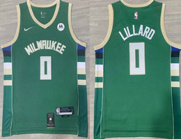 Nike Milwaukee Bucks #0 Damian Lillard Green With Advertising Authentic Stitched NBA Jersey