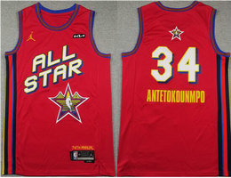 Jordon Milwaukee Bucks #34 Giannis Antetokounmpo 2025 All star Red Stitched NBA Jersey
