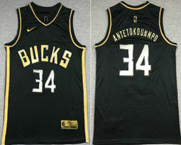 Nike Milwaukee Bucks #34 Giannis Antetokounmpo Black Gold 2020-21 Advertising patch Authentic Stitched NBA Jersey