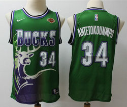 Nike Milwaukee Bucks #34 Giannis Antetokounmpo Green 2019 Throwback With Advertising patch Authentic Stitched NBA Jersey
