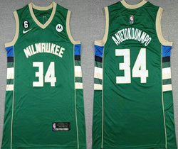 Nike Milwaukee Bucks #34 Giannis Antetokounmpo Green 6 Patch 2022-23 With Advertising Authentic Stitched NBA Jersey