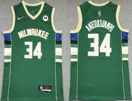 Nike Milwaukee Bucks #34 Giannis Antetokounmpo Green 75th anniversary With Advertising Authentic Stitched NBA jersey