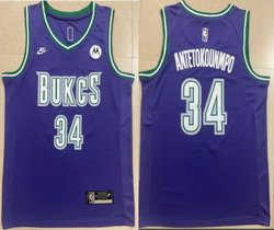 Nike Milwaukee Bucks #34 Giannis Antetokounmpo Purple 2022-23 With Advertising Authentic Stitched NBA jersey